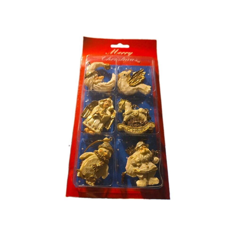 Vintage Christmas Ornaments, Resin, In Packaging, New Old Stock, 8 Quantity